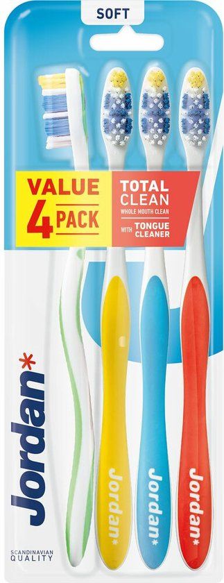 Jordan Total Clean Soft Toothbrush - 12 x 4-pack - Soft Bristles - Adult - Assorted Colors