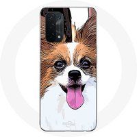 Maniacase Hoesje voor Oppo A74 5G Continental vlinder spaniël Puppy Wit en bruin