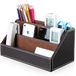 KINGFOM™ Multifunctionele bureau-organizer van leer met houten structuur (bruin)