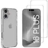 Phonillico® Case for iPhone 16 PLUS and 2 Tempered Glass Screen Protectors