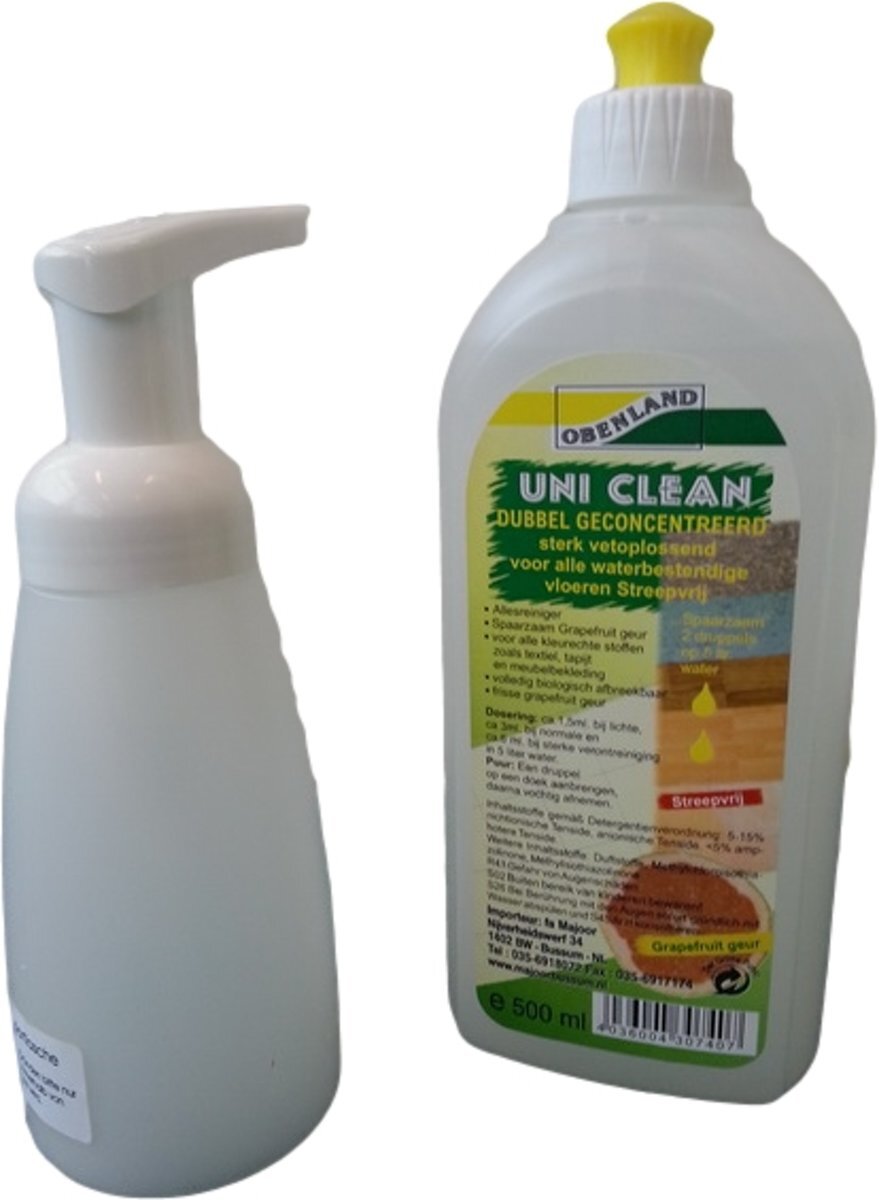 Wiro Uni-Clean. Vloeibare reiniger voor vloer,textiel en meubelbekleding en vloeren 500ml met schuimflacon