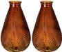 Bellatio Design Vaas - 2x - bruin - transparant glas - 14 x 23 cm - vaas