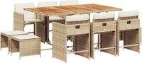 vidaXL 11-delige tuinset met kussens, polyrattan, beige