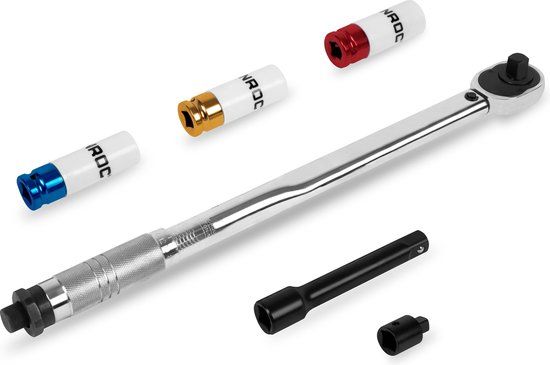 VONROC Momentsleutel ½” – 470mm – 28-210Nm – Incl. 3-delige doppenset, verlengstuk en verloopstuk