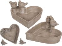 Buiten Out Of The Blue KG Hartvormig vogelbad met 2 vogeltjes - Grijs uit aardewerk 20x4cm