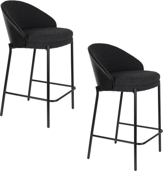Dutchbone Rodin Barkrukken rugleuning 65 cm Bouclé Zwart - Set van 2