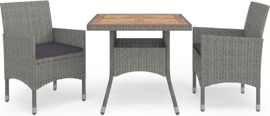 The Living Store Eethoek Rattan - 3-delig - 80 x 80 x 75 cm - Grijs/Bruin