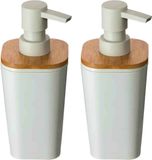 5Five Zeeppompje/zeepdispenser - 2x - polyresin - wit - 300 ml - navulbaar - toilet/badkamer/keuken