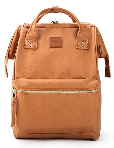 Kah&Kee Lederen Reizen Laptop Rugzak Notebook School Luiertas voor Vrouwen Man (Groot, Camel Beige)