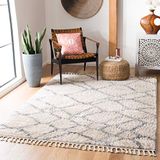 Safavieh Marokkaans Shaggy Geweven Tapijt voor Binnen, Berber Fringe Shag Collectie, BFG629, in Crème & Grijs, 160 X 229 cm