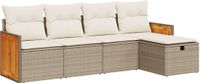 vidaXL - 5-delige Loungeset met kussens, polyrattan, beige