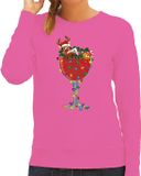 Bellatio Decorations Foute Kersttrui/sweater voor dames - cocktailglas met Rudolf - roze - kerstcadeau XL