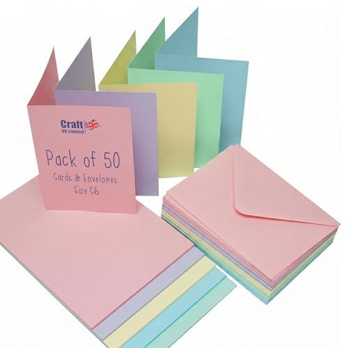 Craft UK 279 C6 kaart en envelop verpakking van 50 - Mixed Pastel