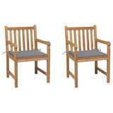 Chaises de jardin en teck massif 2 pièces avec coussins gris
