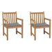 Chaises de jardin en teck massif 2 pièces avec coussins gris
