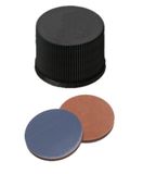 neochrom Polypropyleen schroefdoppen met schroefdraad 13-425 voor ND13, gesloten, butyl rood/PTFE grijs septum, zwart, 1,3 mm dik, 100 stuks