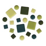 Rayher Mozaïekstenen mengsel (ongeveer 395 stuks), 10x10mm, 20x20mm, ø 12mm, emmer 500g, groene tinten, glas, 13,3 x 13,3 x 6,4 cm