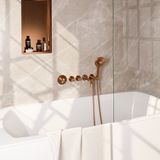 Brauer Carving S02 - Badkraan met Handdouche - Geborsteld Koper PVD - Inbouw - Thermostatisch - Uitloop/Wandaansluitbocht