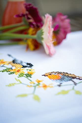 VERVACO Kruissteek Kit Voorgedrukte Tafelloper Vogels ZANGERS Borduurwerk Volledige Kit Volwassen Vrije Tijd Creatief Thuis Decoratie Handmatige Tafel Geschenk DIYca. 40 x 100 cm Cross Stitch