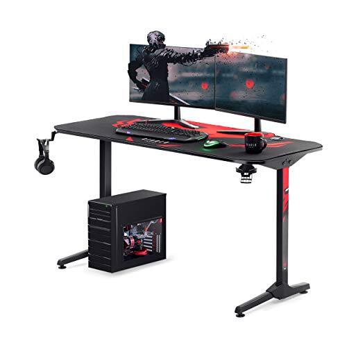 Diablo X-Mate 1400 Gaming tafel, bureau, computertafel, ergonomisch carbon tafelblad, hoofdtelefoonhaak, drankhouder, antislip vloerbeschermer (140 x 76 x 66 cm)