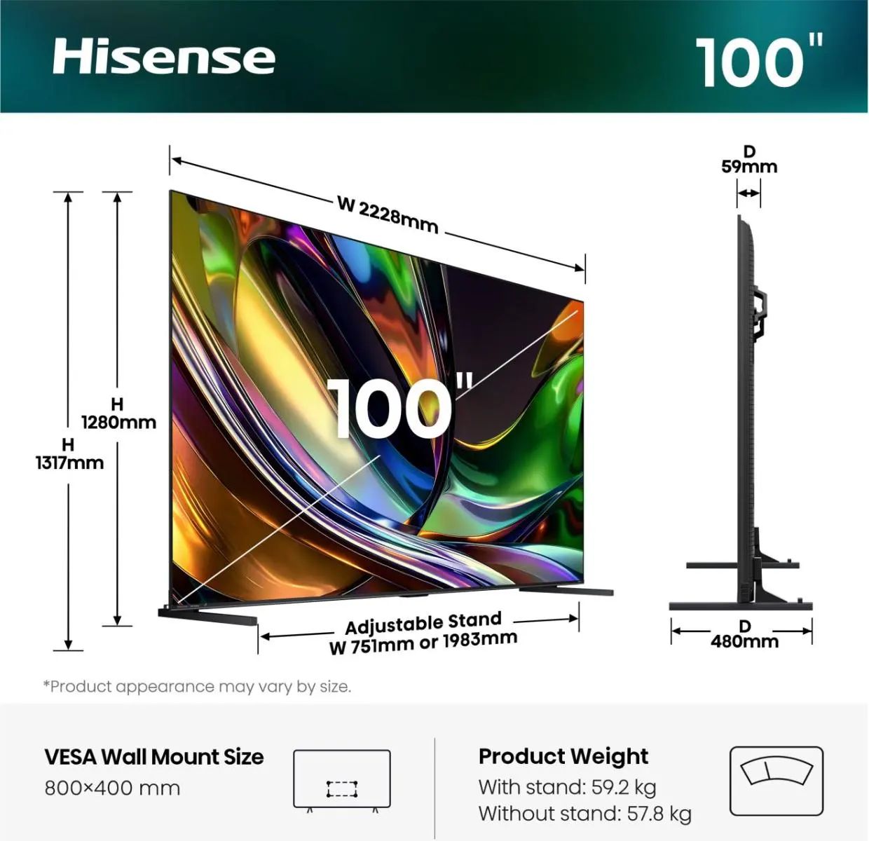 Hisense 100UR8S / RGB Mini-LED / 100 inch / 2026