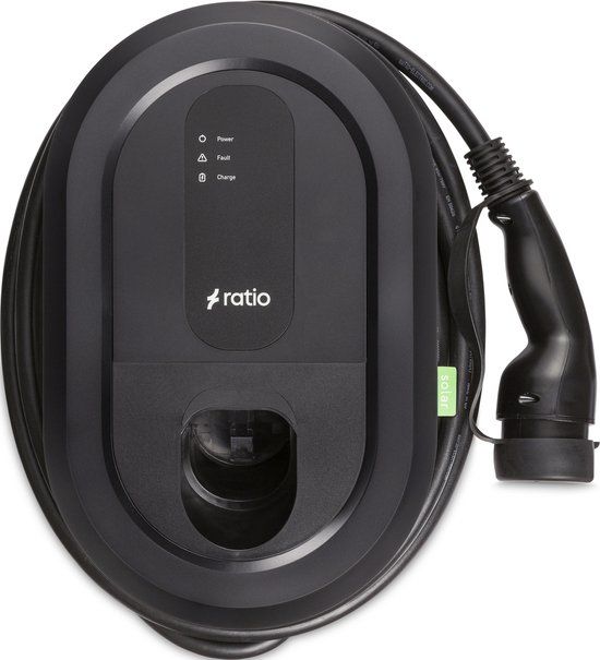 Ratio Solar Laadpaal - Type 2 - 11-22kW - 32A, 3 fase - Mobiele app - 7,5 meter vaste kabel - Zwart