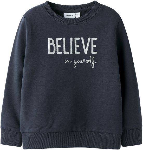NAME IT NMFPNOLLY SWEAT BRU Meisjes Sweater Lange Mouw Katoen Elastaan Navy Blazer Maat 110