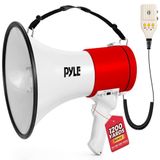 Pyle Megafoon met sirene en microfoon, 50 W luidspreker, AUX-ingang, draagbaar, ideaal voor ontsteking en buitengebruik, ergonomisch en robuust, met MP3-weergave