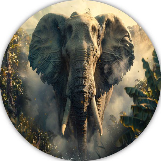 Merkloos / Sans marque Olifant Wandpaneel - Dier Schilderij - Forex - 40x40cm - Cirkel