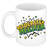 Bellatio Decorations Stoerste meester cadeau koffiemok / theebeker wit met sterren - 300 ml - keramiek - cadeau beker / waardering mok