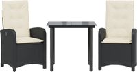 vidaXL 3-delige Tuinset met Kussens, Zwart, Polyrattan