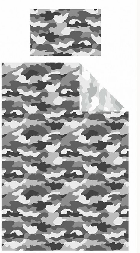 BlijeKids 1 persoons dekbedovertrek legerkleuren camouflage grijs