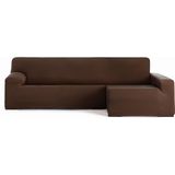 ECOMMERC3 Bankhoes voor chaise longue, lange arm rechts, bi-elastisch, ademend, hoes voor chaise longue-bank, bruin, met elastieken en schuimstoffen, bescherming tegen slijtage