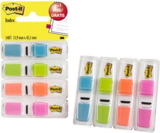 3M Post-It Kleine Indextabs in een plastic dispenser, gemengde kleuren, 3x35/verpakking, + 35 GRATIS kleine Indextabs