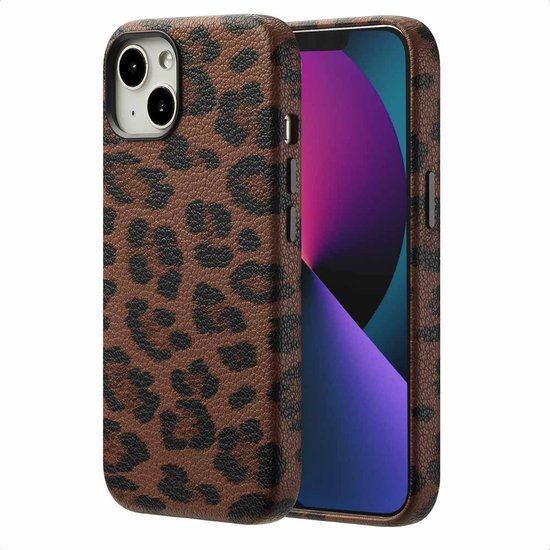 Selencia Sabi Backcover Panterprint met MagSafe voor de Apple iPhone 13 - Mocha Brown
