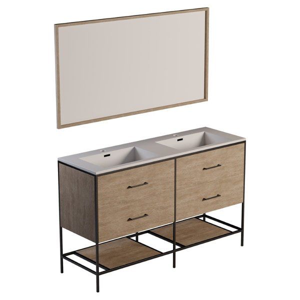 Differnz Industrial badmeubelset 140x82x46cm FSC MFC board / Wit keramiek Forest mat 36.011.91