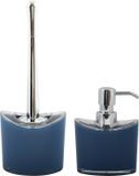 MSV Brosse WC avec support/distributeur de savon - set de salle de bain Aveiro - plastique - bleu foncé
