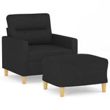 VidaXL Fauteuil met voetenbank 60 cm stof zwart