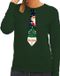 Bellatio Decorations Foute kersttrui - sweater - met stropdas kerst print - groen - voor dames XS