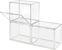 Boîtes de rangement empilables, transparent, set de 3, avec fermeture magnétique