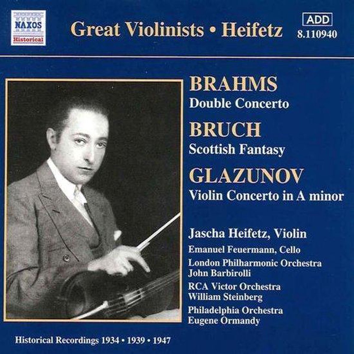 OUTHERE Jascha Heifetz - Brahms: Double Concerto; Bruch, Glazunov