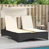Maison Exclusive - Lit de jardin double avec auvent et coussins, noir, en polyrotin