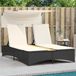 Maison Exclusive - Lit de jardin double avec auvent et coussins, noir, en polyrotin
