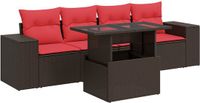 vidaXL 5-delige Loungeset met kussens poly rattan acacia bruin