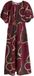 Next - Dames - Halflange jurk met pofmouwen - Burgundy Red Chain/Animal Print
