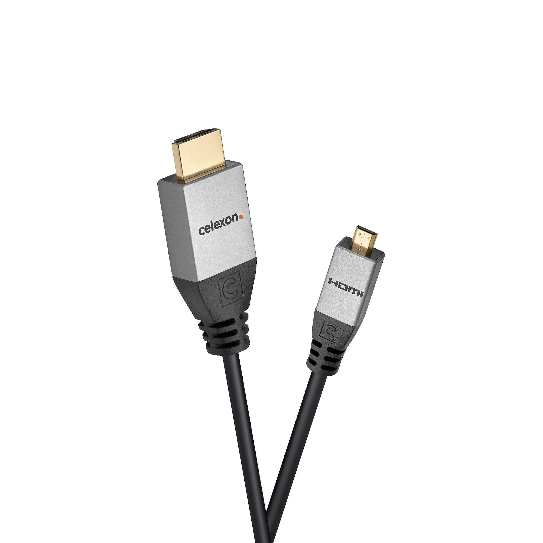 Celexon 1000015540 HDMI kabel 3 m HDMI Type A (Standaard) naar HDMI Type D (Micro) Zwart, Grijs