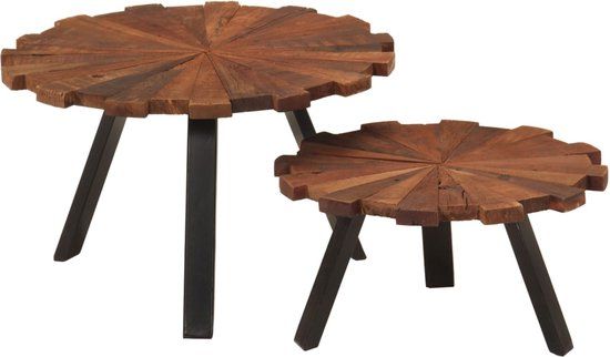 vidaXL Salontafels 2 stuks massief gerecycled hout en ijzer