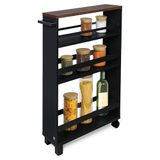 bomoe Hylla – Keukentrolley op Wieltjes 50x79x15 cm – Serveerwagen Hout met 3 Planken & FSC® werkblad – Bruin & Zwart