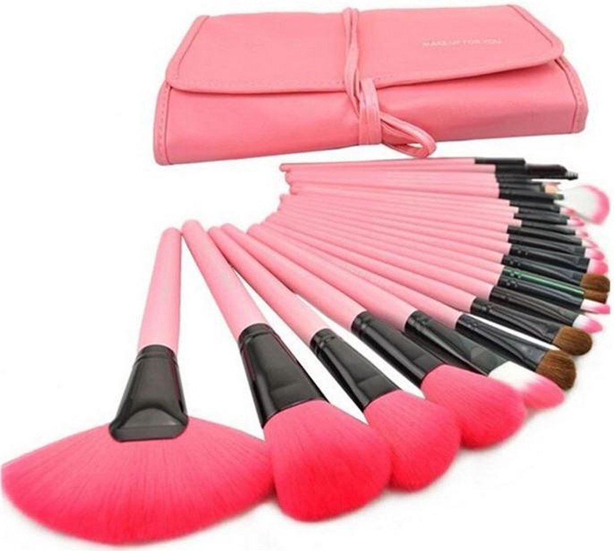pippashop 24-delige make-up kwasten set in lederlook etui roze
