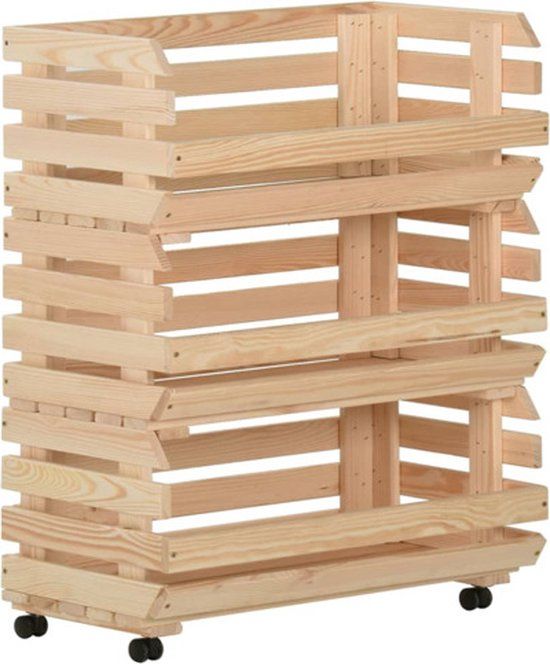 Bussandri vidaXL Groentetrolley - 77x30x80 cm - Massief Grenenhout
